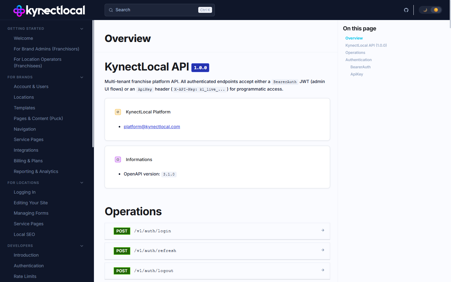 API Reference page showing available endpoints and response schemas